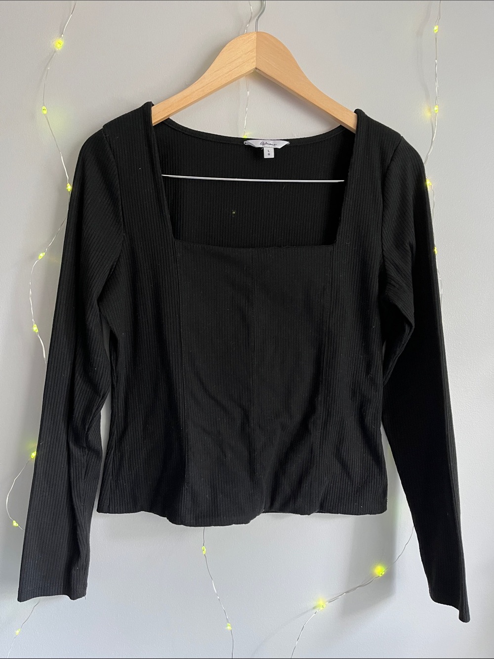 Reitmans Black Ribbed Square Neck Long Sleeve Tee